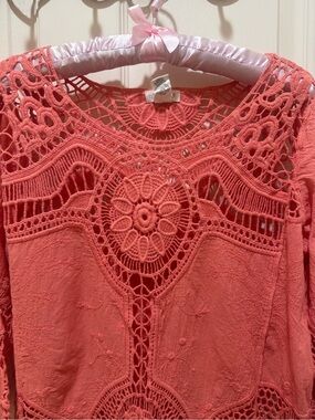 Crochet Lace Detail Coral Women's Top